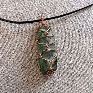 Malachite Crystal Pendant - Copper Wiring 18 in Necklace
